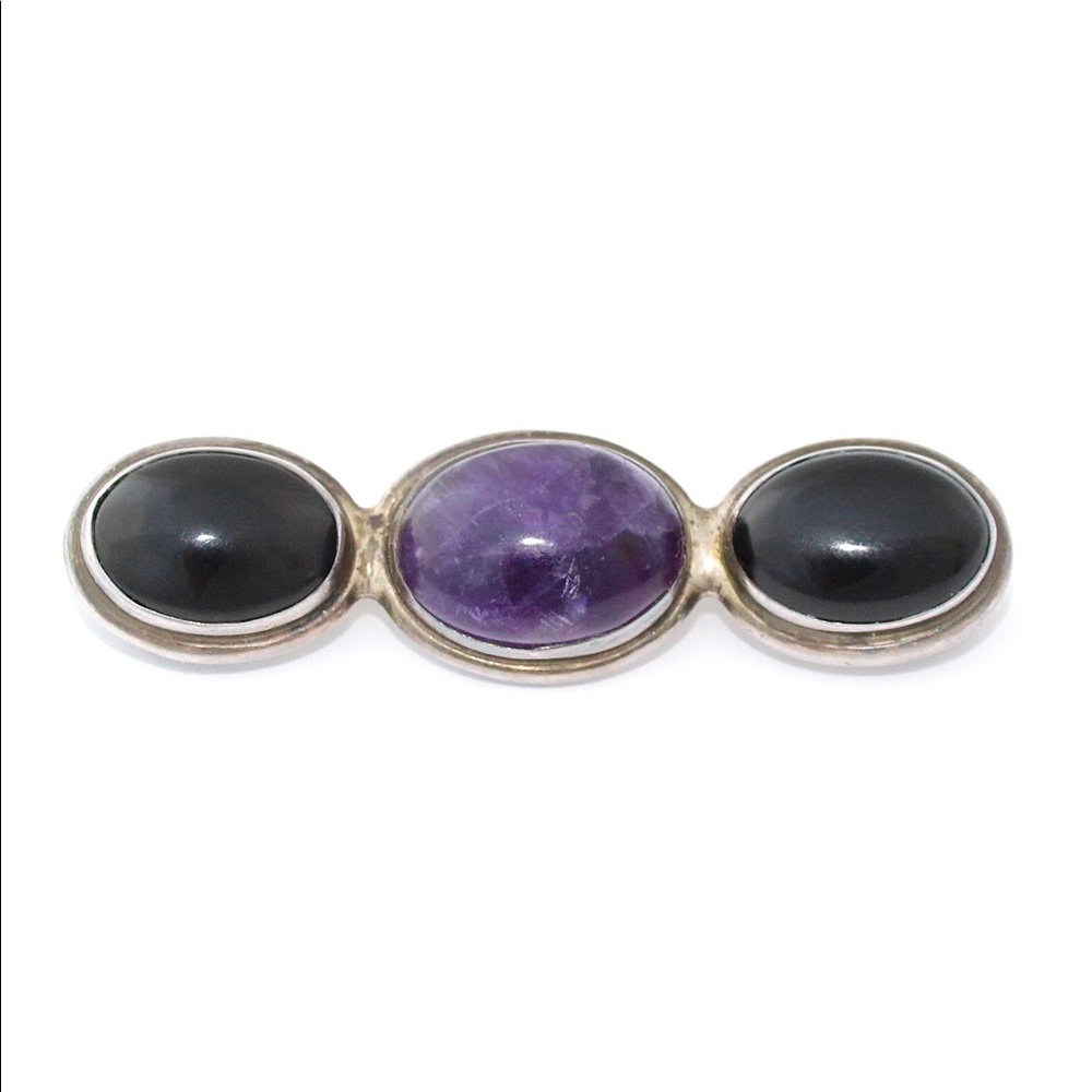 Vintage Amethyst & Black Onyx Sterling Silver Brooch by Great Falls Metalworks